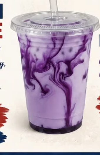 Ube horchata — creamy purple drink with dramatic ube swirls in an iced cup